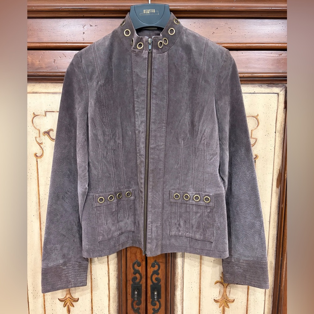 Ruff Hewn Women's Brown Gray Suede Jacket with Grommet Accents